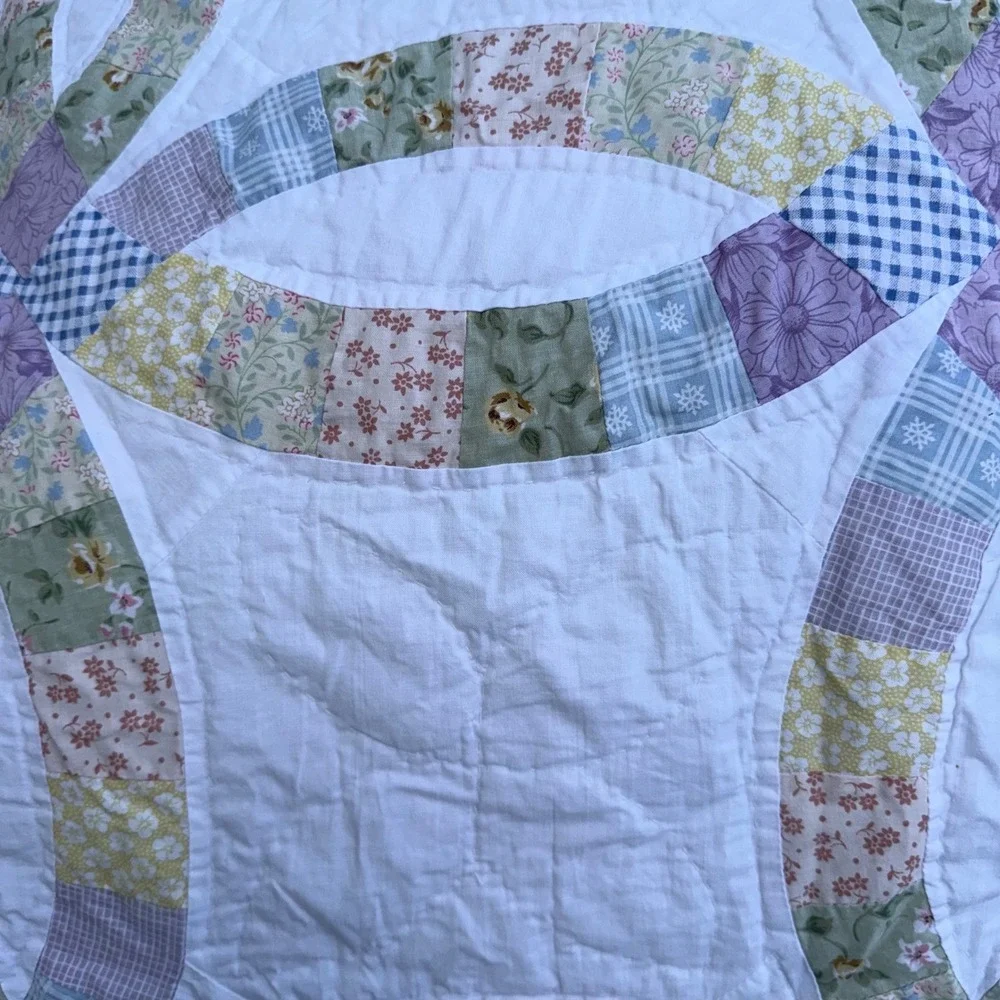 Pillowtex Wedding Ring Down Comforter Double/Full White Pastel Cotton Excellent
